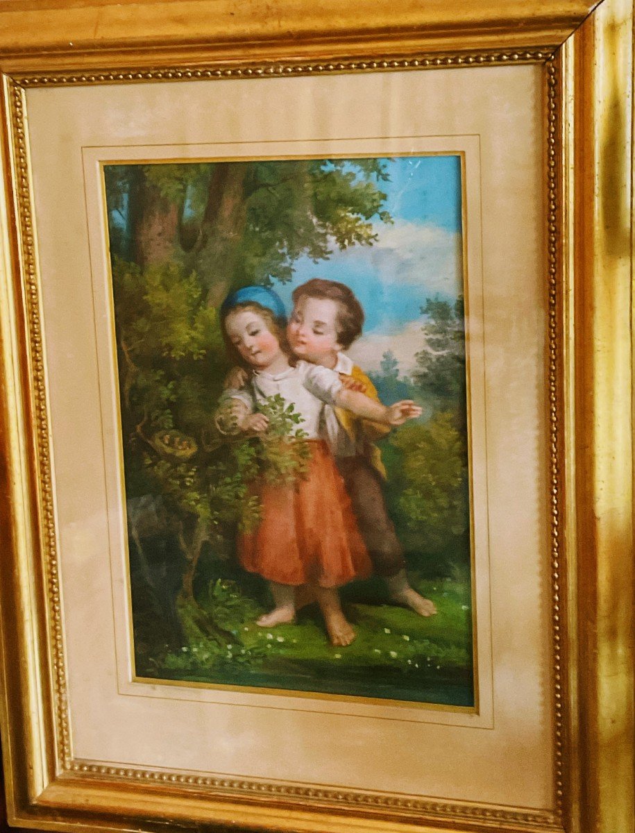 Watercolor Painting Of A Couple Of Children, 19th Century