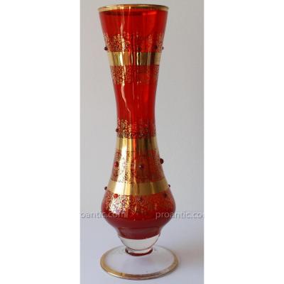 Glass Vase From Venice Rouge Et Or