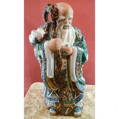 Great Chinese Sage Statue In Ceramic XIX °