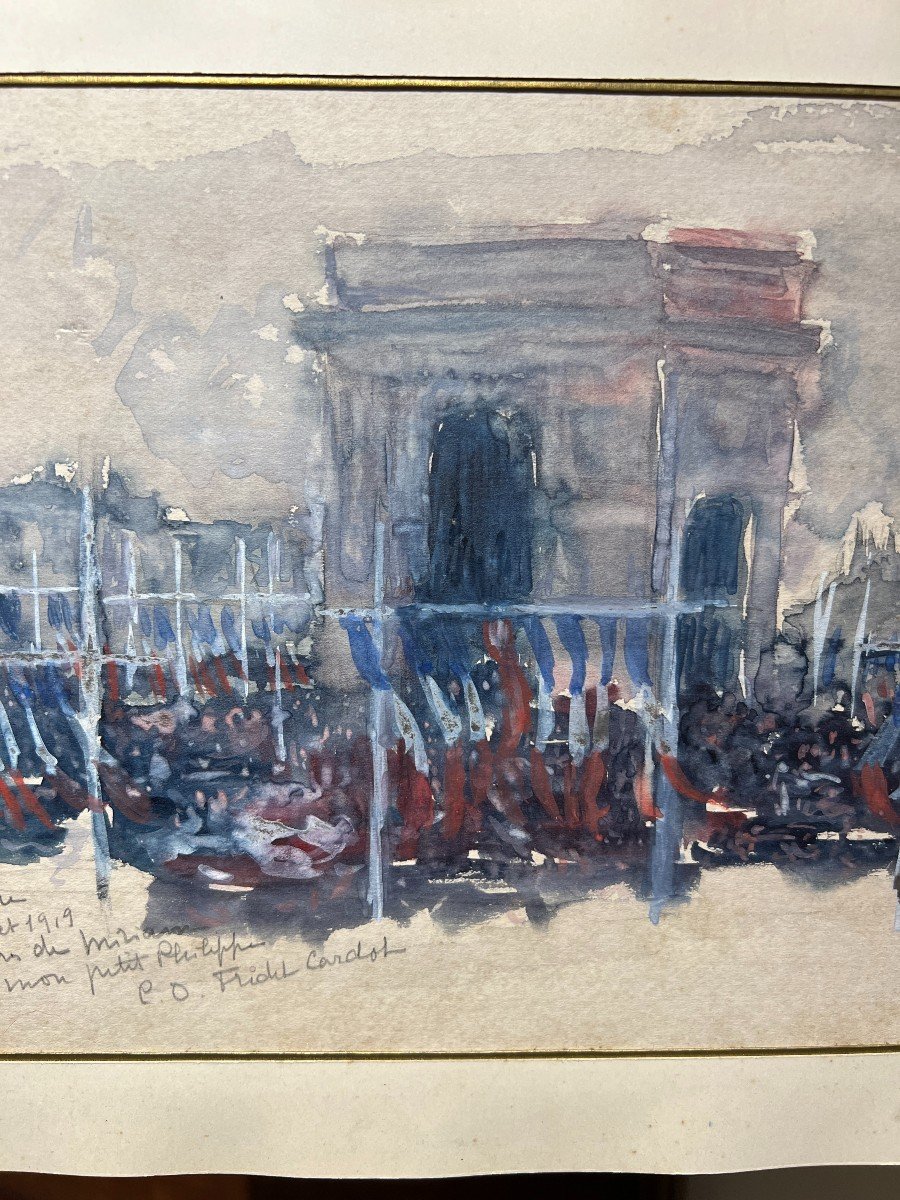 Ecole Française - Célébrations Arc De Triomphe, Paris - 14 Juillet 1919 ! Signé-photo-2