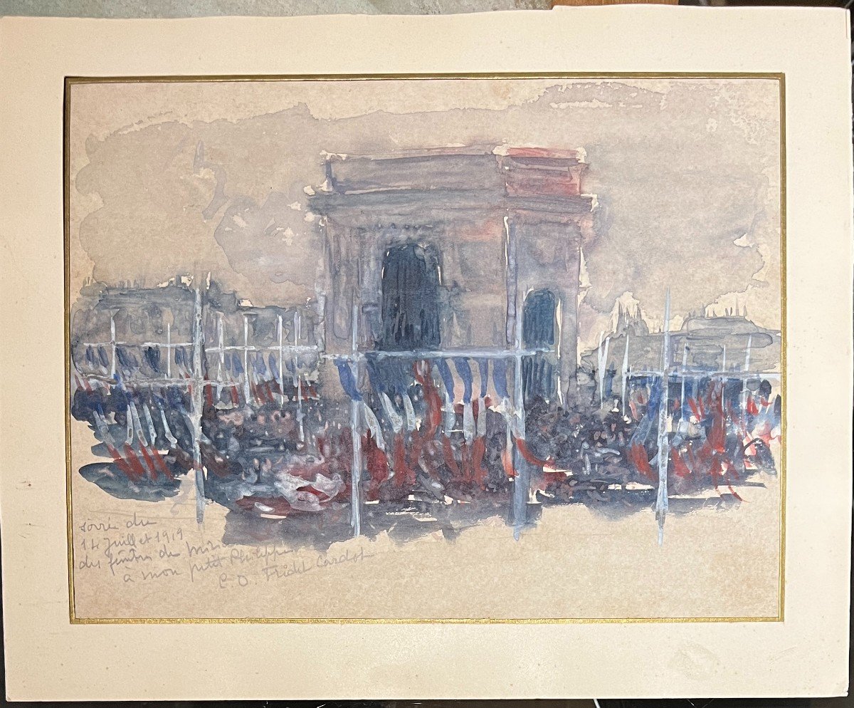 Ecole Française - Célébrations Arc De Triomphe, Paris - 14 Juillet 1919 ! Signé