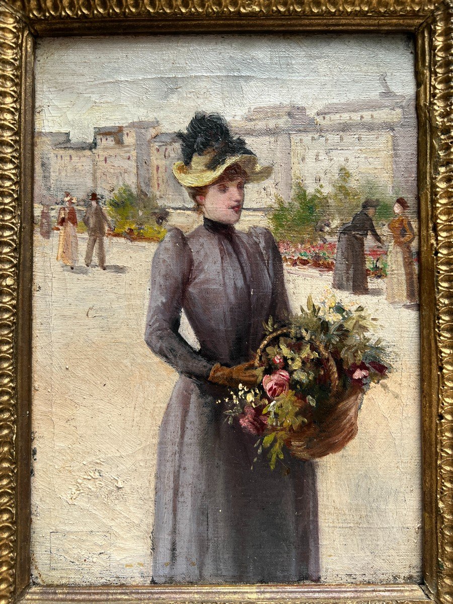 Ecole Française De La Fin Du 19ème Siècle - Paris, Elegante Bouquetière -photo-1