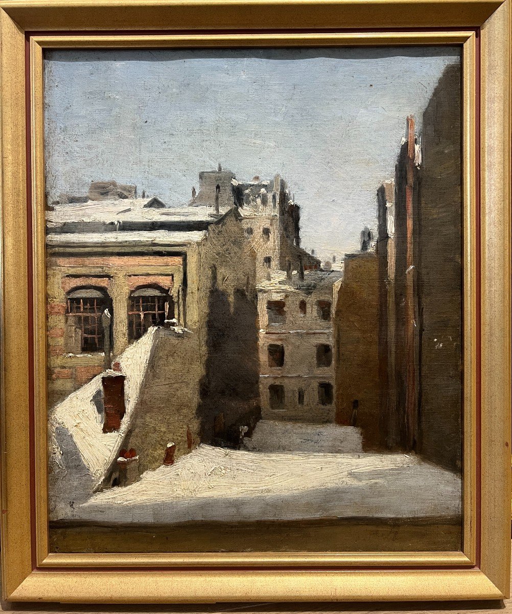 Muraton - 19th Century French Impressionist School - Parisian Roofs Under The Snow, Circa 1880