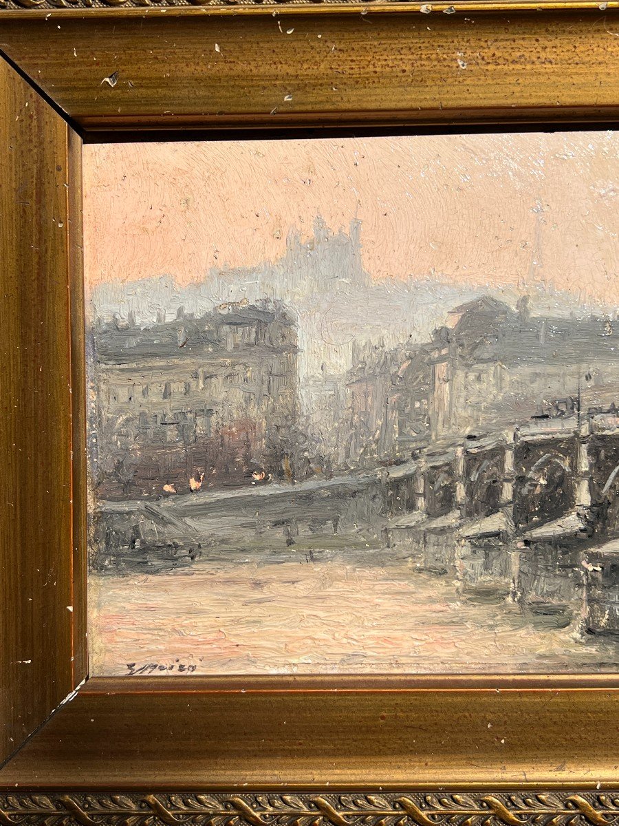 Joaquim Miro Argenter (1869-1914) - Lyon, The Guillotière Bridge, Fourvière, Circa 1900-photo-3