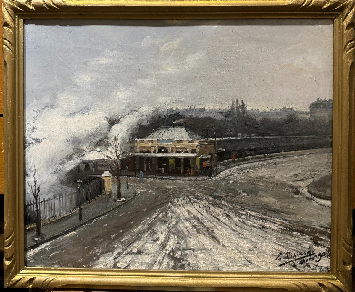 Ernest Lipinski  (xix-xx) - Paris,  Gare animée Sous La Neige, 1890-photo-2