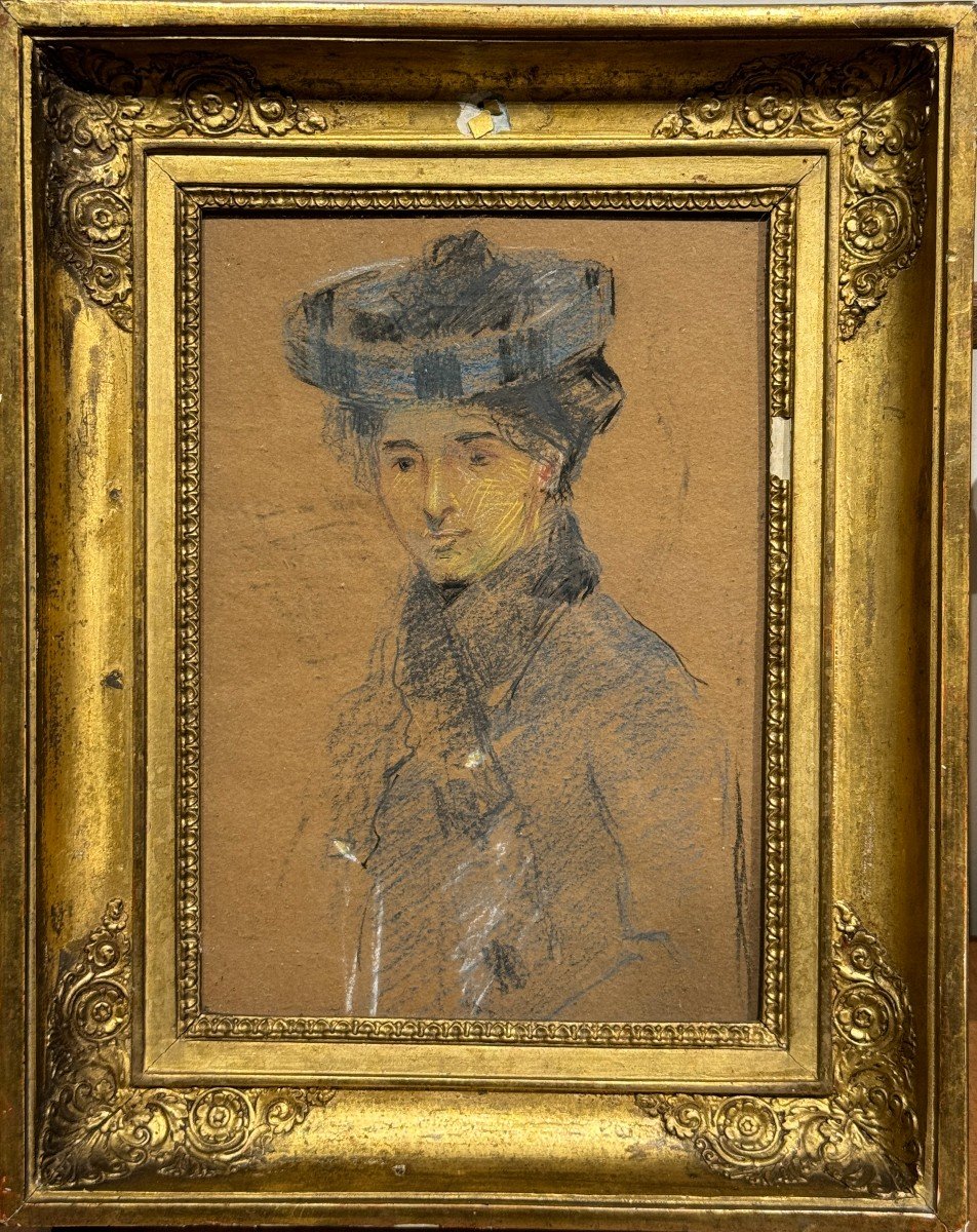 Ecole Française Impressionniste - Portrait De Femme Au Chapeau, Circa 1880