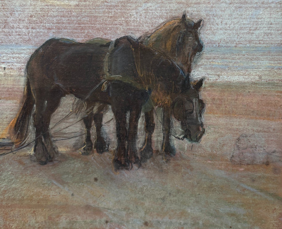 Ecole Hollandaise Du 19ème Siècle - Chevaux De Labour, 1889-photo-3