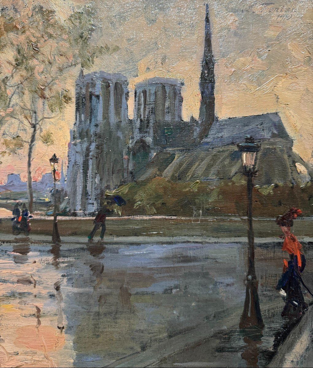 Léo Fontan  (1884-1965) - Paris, Notre Dame Vue Du Pont De l'Archeveché, 1910-photo-4