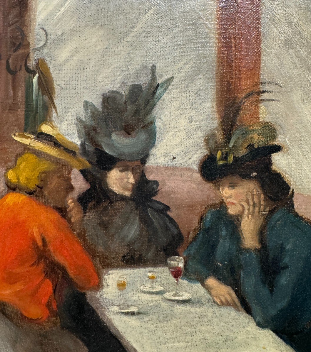 Ecole Française Impressionniste - Les Femmes Au Bistro, Circa 1900-photo-4