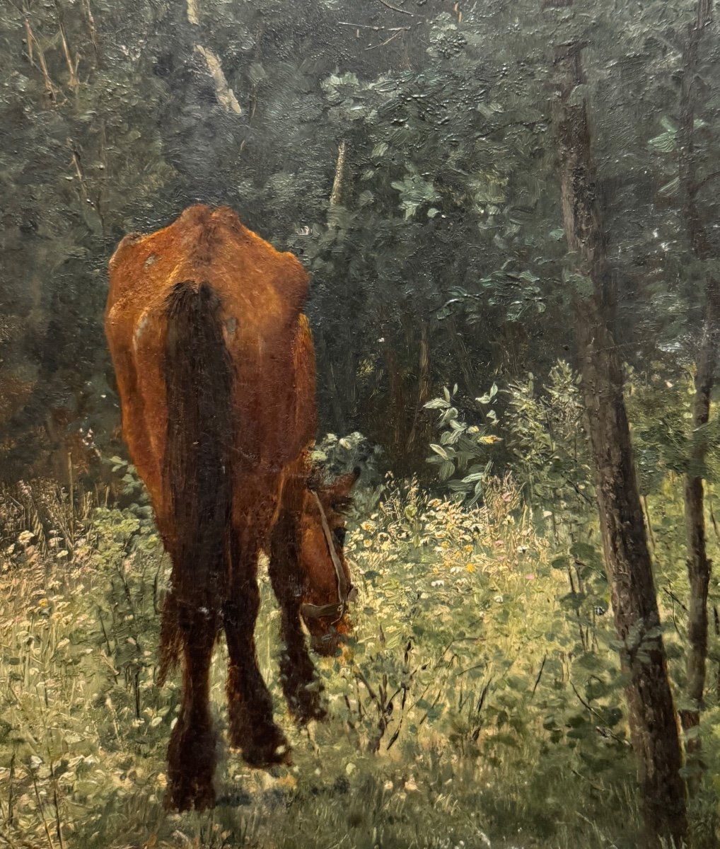 Jean-richard Goubie (1842-1899) - Cheval Dans Les Bois, 1877-photo-2