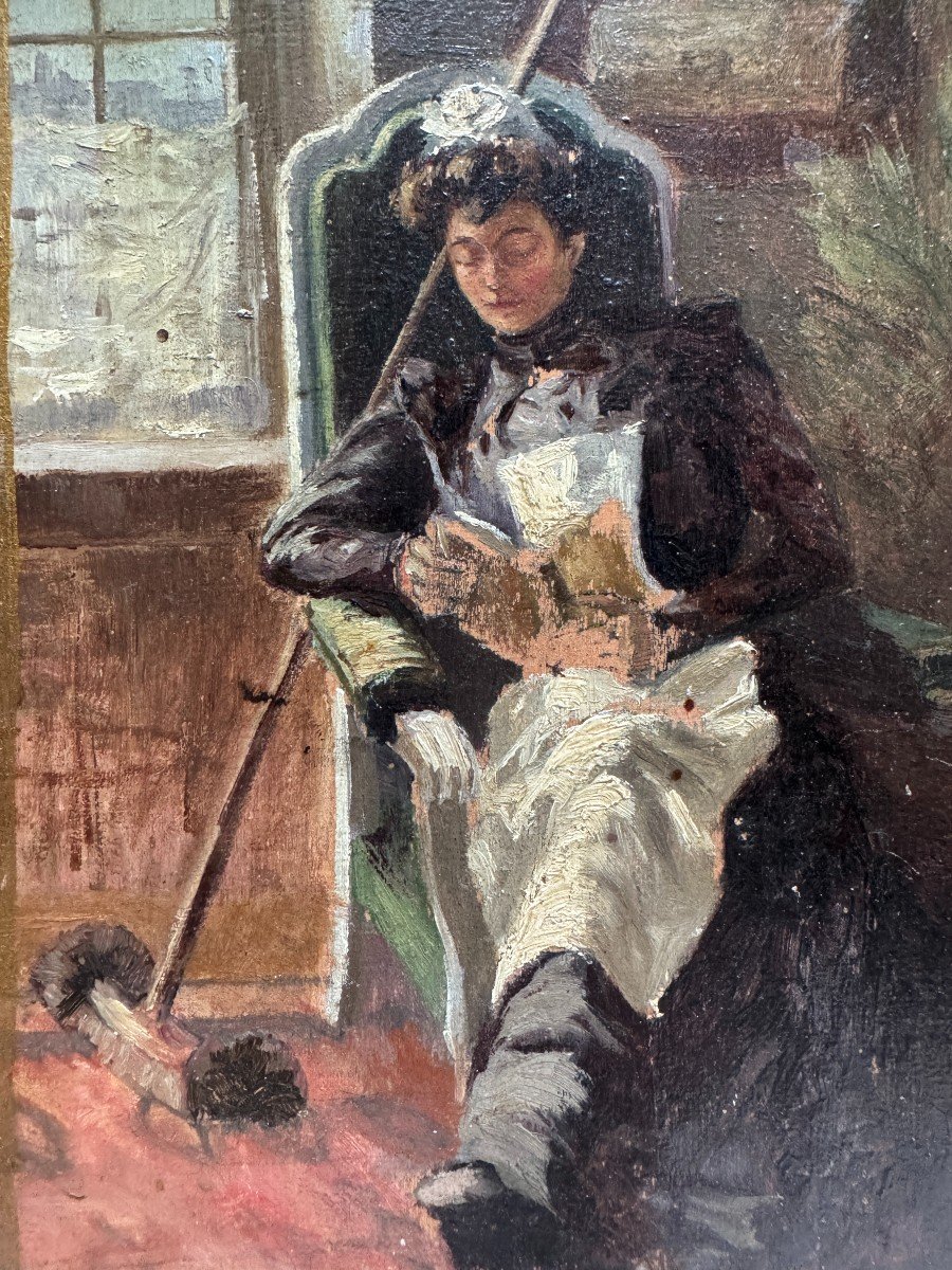 French Impressionist School - Maid Reading, Circa 1890-photo-2
