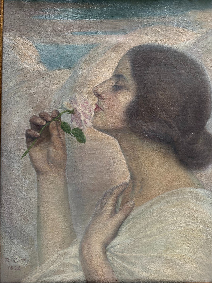 Raymond Lotthe (1867 - 1938) - Young Woman At The Rose, 1924-photo-2