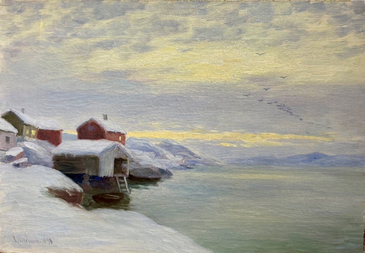 Johannes Martin Grimelund (1842-1917) First Snows, Swedish Coast, 1893