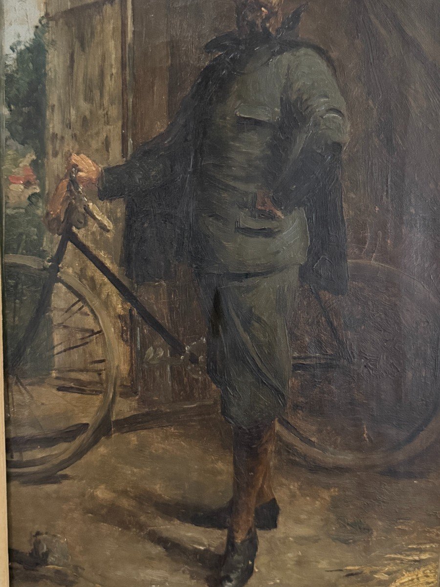 Ecole Fran&ccedil;aise Vers 1890 - Portrait d&#039;Artiste &agrave; La Bicyclette -photo-2