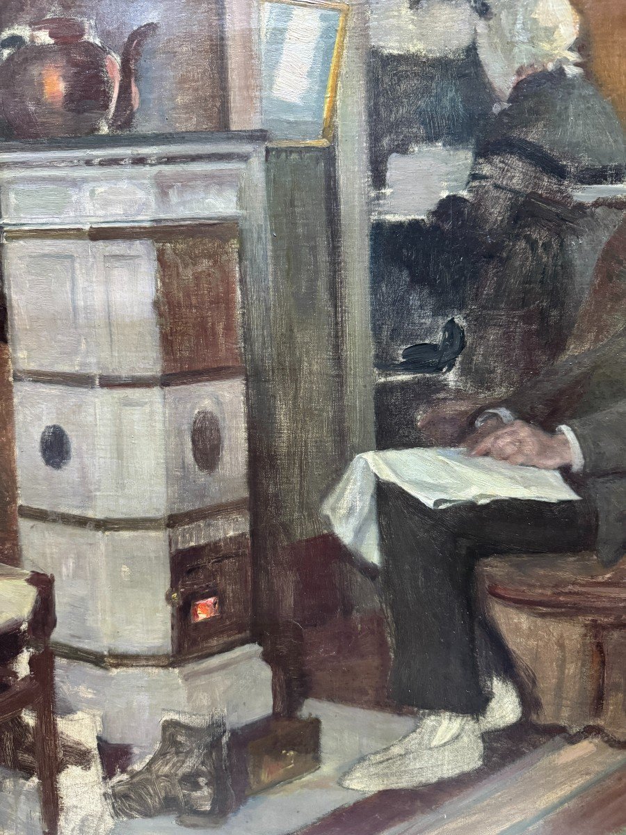 Pierre Georges Jeanniot (1848-1934) - Interior, Resting By The Stove, Circa 1890-photo-3