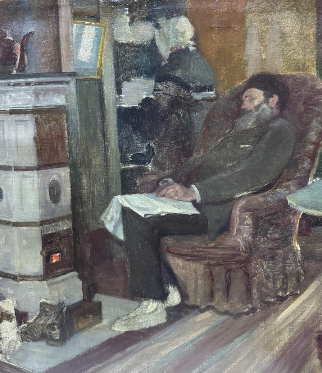 Pierre Georges Jeanniot (1848-1934) - Intérieur,  Repos Auprès Du Poêle, Circa 1890-photo-2