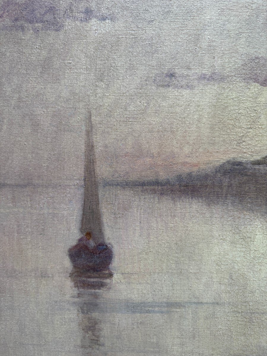 Suzanne Adam-laurens Dite Nanny (1861-1915) Marine, Coucher De Soleil, Effets De Rose Et Mauve-photo-4