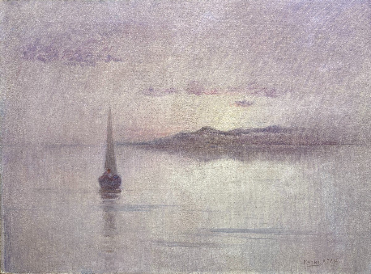 Suzanne Adam-laurens Dite Nanny (1861-1915) Marine, Coucher De Soleil, Effets De Rose Et Mauve-photo-3