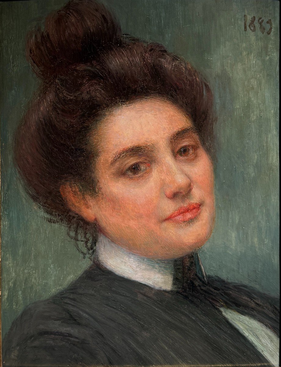 Ecole Française Impressionniste - Portrait De Femme Au Chignon, 1889-photo-2