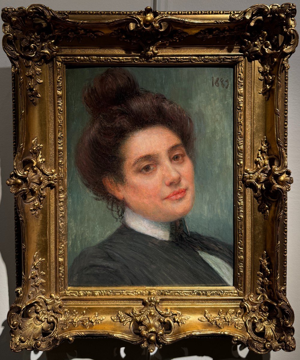 Ecole Française Impressionniste - Portrait De Femme Au Chignon, 1889-photo-2