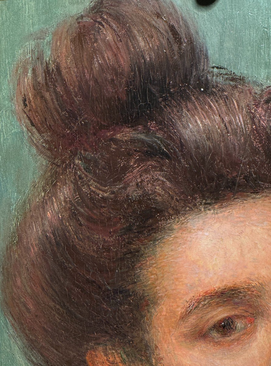 Ecole Française Impressionniste - Portrait De Femme Au Chignon, 1889-photo-3