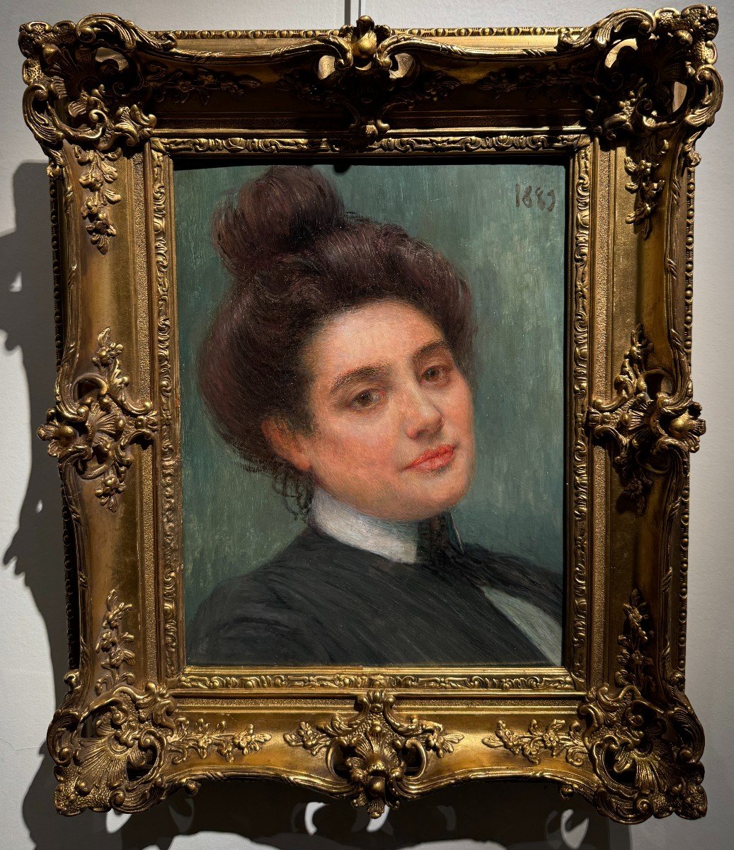 Ecole Française Impressionniste - Portrait De Femme Au Chignon, 1889-photo-4