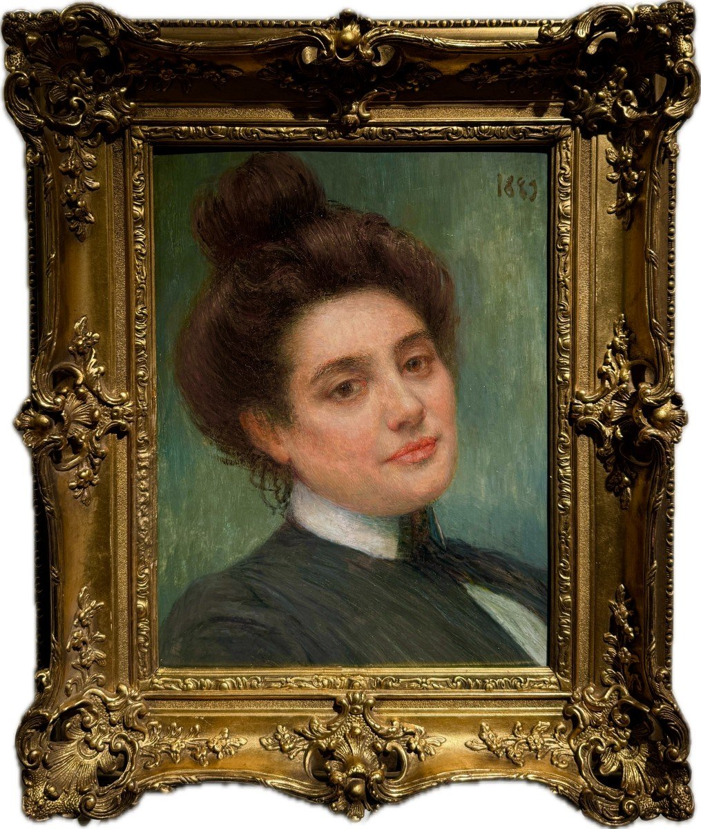 Ecole Française Impressionniste - Portrait De Femme Au Chignon, 1889