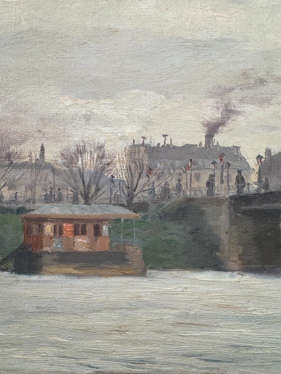 Anatole Eugène Hillairet (1880-1928) - Sur la Seine, vue Parisienne Animée, 1898-photo-3