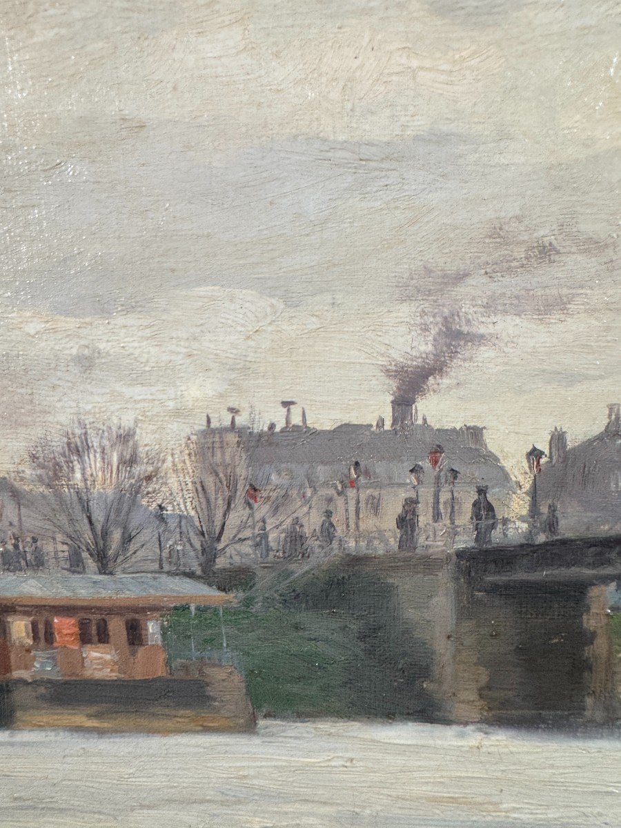 Anatole Eugène Hillairet (1880-1928) - Sur la Seine, vue Parisienne Animée, 1898-photo-4