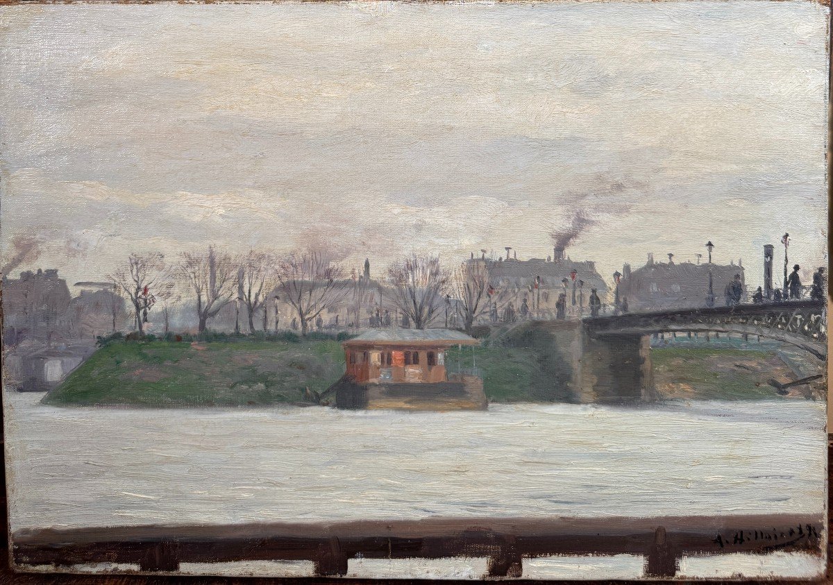 Anatole Eugène Hillairet (1880-1928) - Sur la Seine, vue Parisienne Animée, 1898