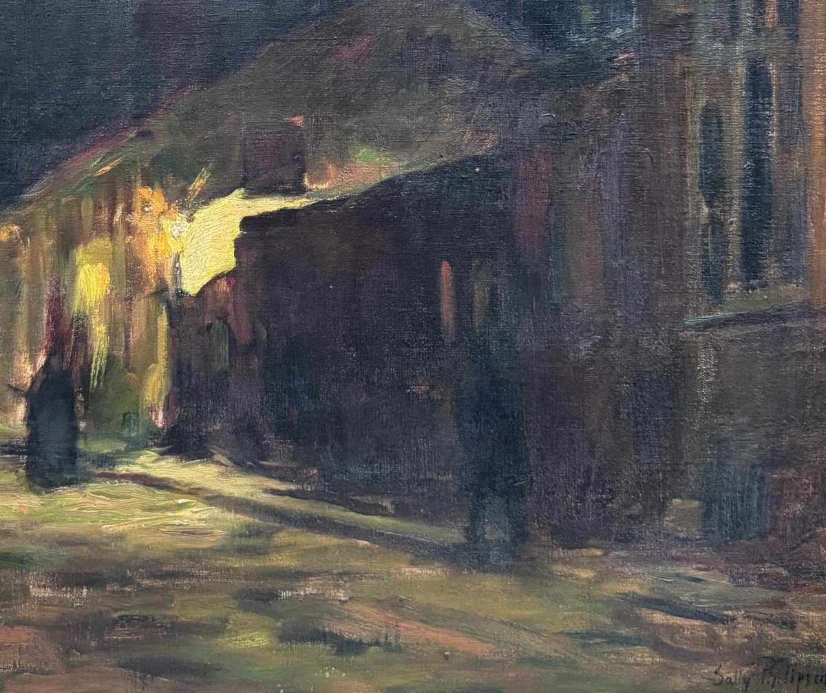 Sally Philipsen (1879-1936) - Ecole Danoise - Nocturne Urbaine, Circa 1930-photo-1