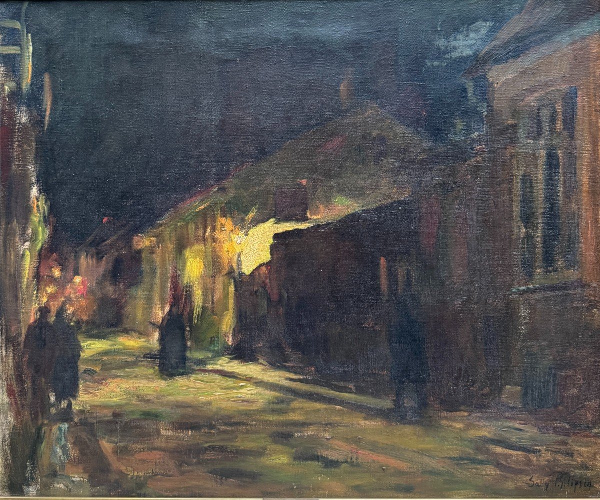 Sally Philipsen (1879-1936) - Ecole Danoise - Nocturne Urbaine, Circa 1930