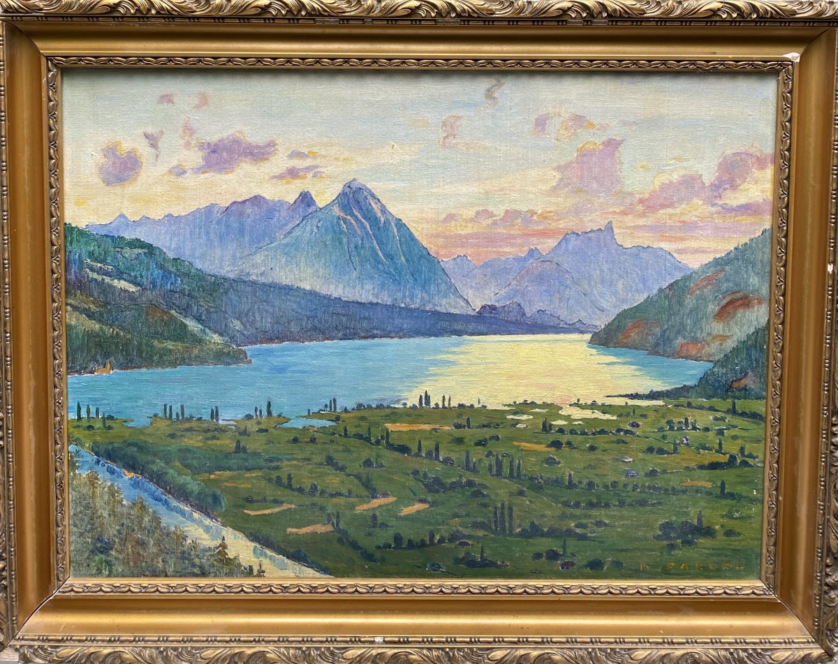 Robert Fardel (1867-1931) - Le Lac De Thoune, Switzerland. Circa 1910