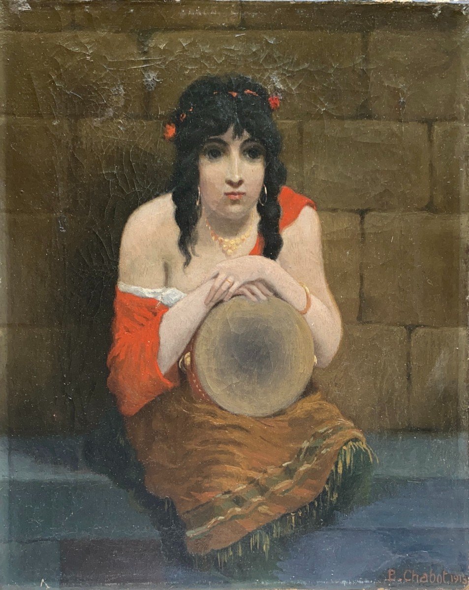 E. Chabot (xix-xxème) - La Bohémienne Au Tambourin, 1913