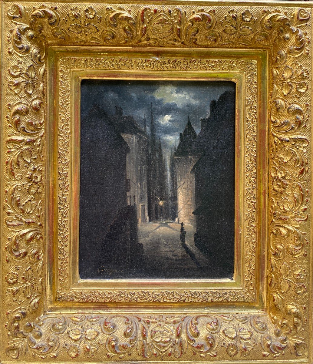 French School Of The End Of The 19th Century - Alone In The Street, At Night - Signed (to Decipher)