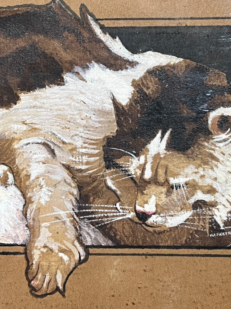 G. Buron - Actif Au XXème Siècle - Chats En Trompe l'Oeil, 1910-photo-2