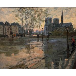 Léo Fontan  (1884-1965) - Paris, Notre Dame Vue Du Pont De l'Archeveché, 1910