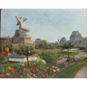 Ecole Française Impressionniste - Le Louvre - Vu Des Tuileries, Circa 1880
