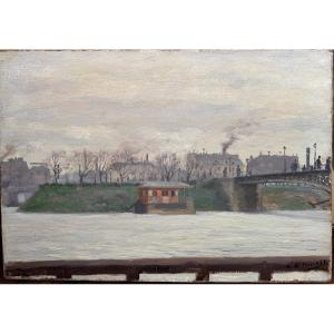 Anatole Eugène Hillairet (1880-1928) - Sur la Seine, vue Parisienne Animée, 1898