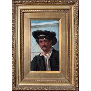 Attribué à Franck Holl (1845-1888) - Portrait d'Homme au chapeau