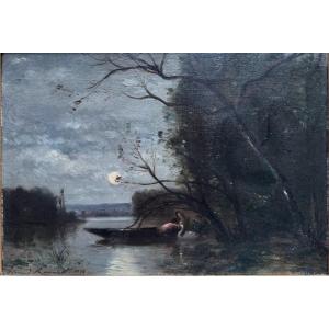 Edmond Renault (1829-1905) - Les Amants Au Clair De Lune, 1856