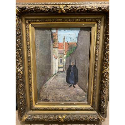 N. Van Den Velde - Belgian Or Dutch School - Old Woman In The Lane, Circa 1890-1900