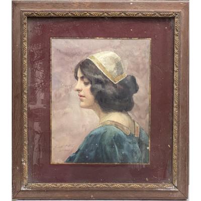 Juliette Ottin (1877-1944) - Portrait Of A Young Medieval Woman, 1903 - Art Nouveau