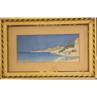 French School 1901 - Synthetic View Of The Bay Of Naples - Signed