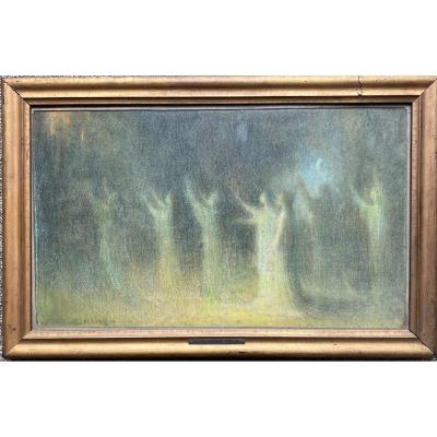 Joseph Castaing (1860-1918) - Pagan Procession, Circa 1890 - Symbolist Pastel