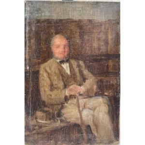 Ecole Impressionniste Anglaise Vers 1890 - Portrait d'Homme Au Chapeau Et à La Canne