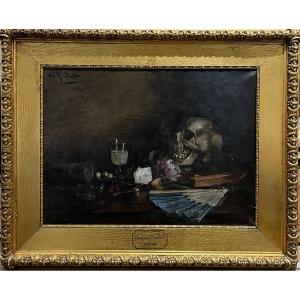 Jacques l'Huillier (born In 1867) - Vanity With Skull And Glass Of Absinthe, Circa 1900