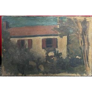 Ecole Française - Paysage Fauve, La Maison Au Toit Rouge, Circa 1910