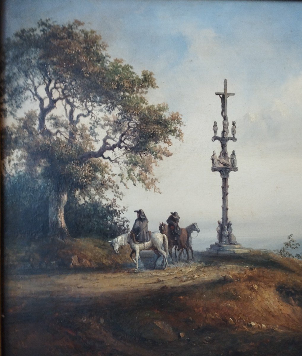 Stop For Riders In Front Of A Calvary Auvergne Landscape-photo-2