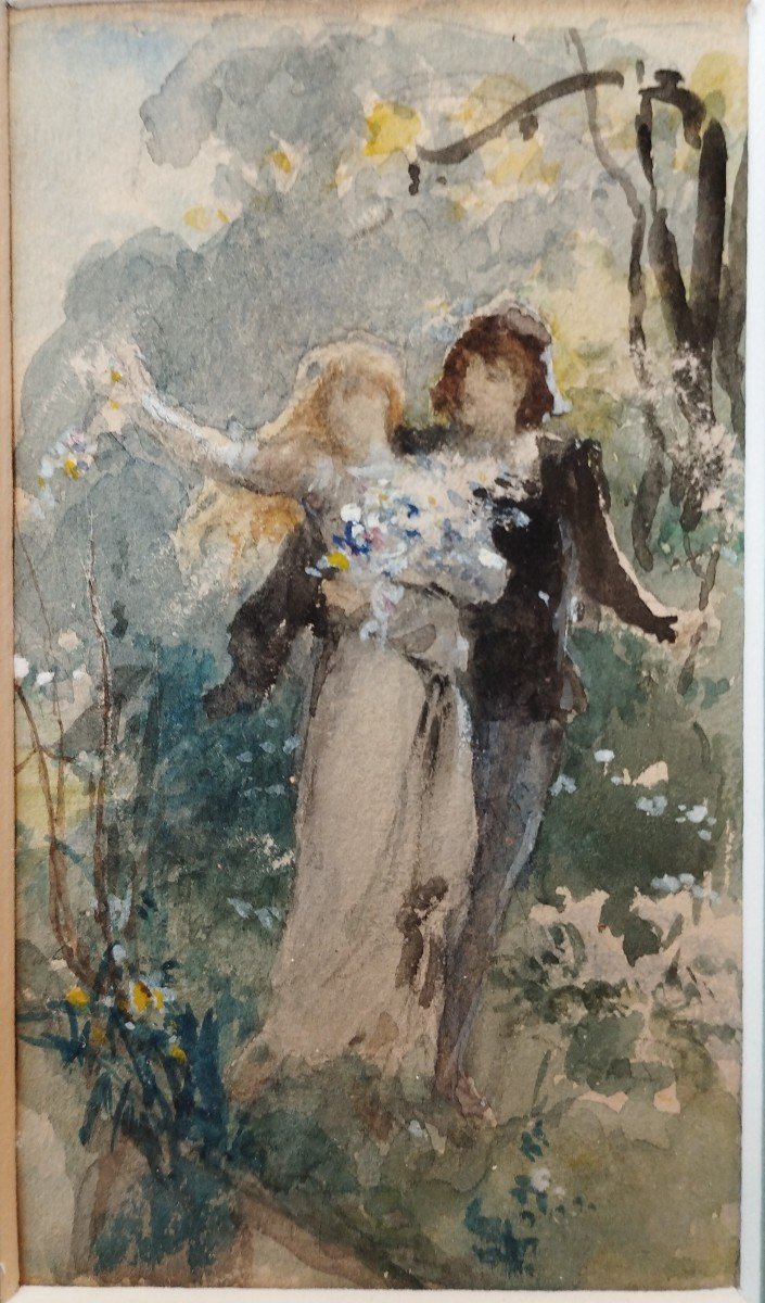  " Idylle Champêtre" aquarelle XIX